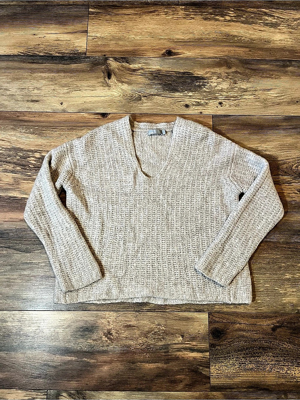 Vince Women’s Beige Cashmere Chunky Knit Textured Crew Pullover Sweater M